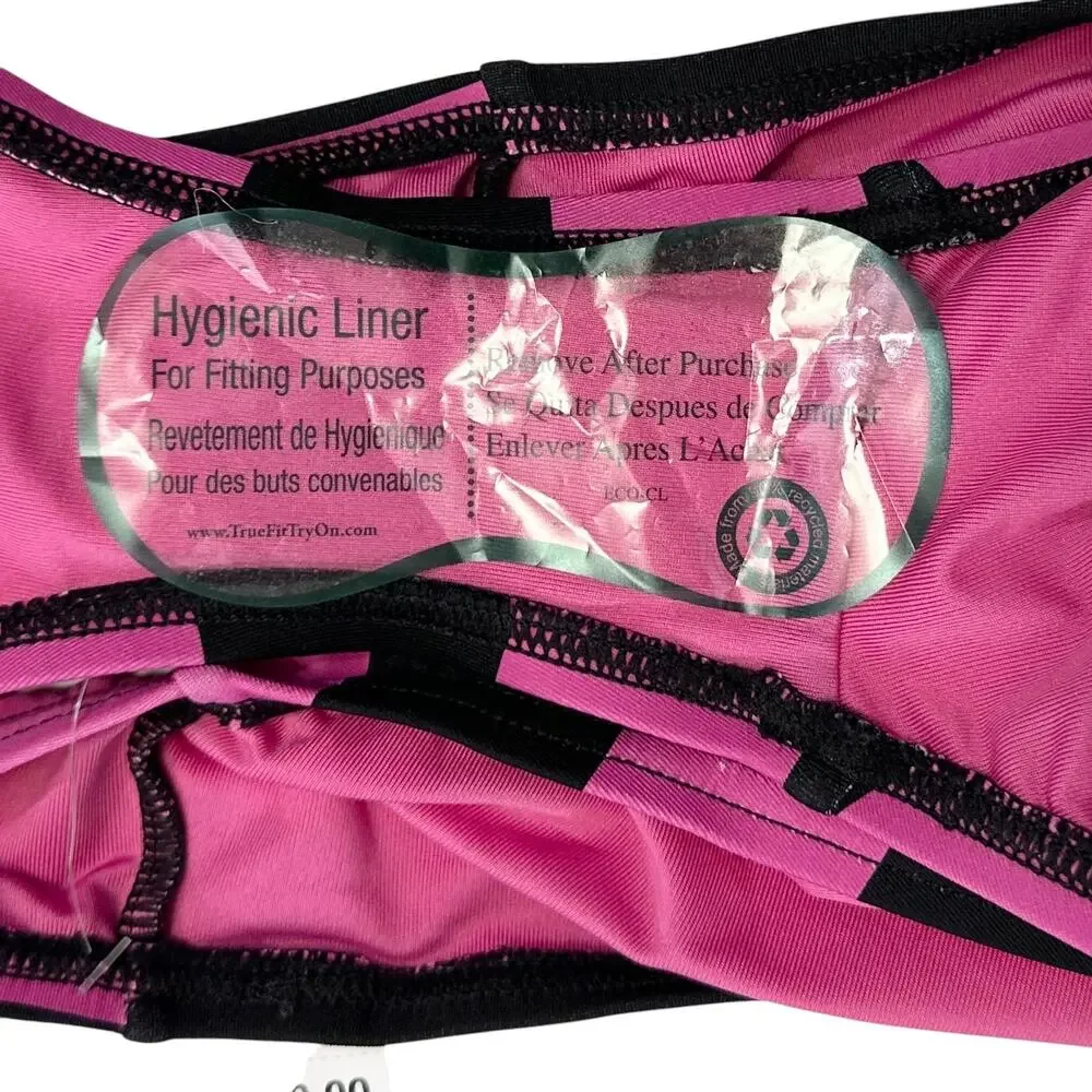 NWT Michael Kors High-Waisted Striped Bikini Bottom Pink Black Size M